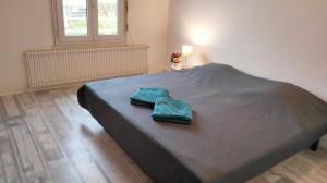 a bedroom with a bed with two green pillows on it at Maison au 19 in Bourges