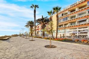 a street with palm trees in front of a building at Ático La Estrella in Tejina de Isora