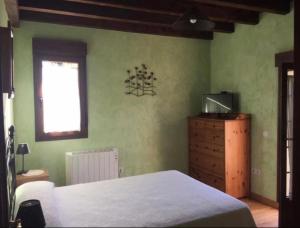 a bedroom with a bed and a window and a television at Los Avellanos Casa 3 in Celis