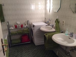 a bathroom with a sink and a washer and dryer at Ferienwohnung Cipolla in Oberkirch +19 photos