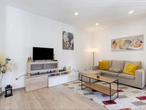 a living room with a couch and a tv at Cantinho D'Amy in Arcos de Valdevez