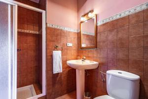 a bathroom with a sink and a toilet and a mirror at Lago Gabriel - Villar de Posada in Caldevilla de Rengos +23 photos