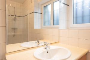 a bathroom with a sink and a shower at Gite du Pibeste - 8 pers in Ouzous +10 photos