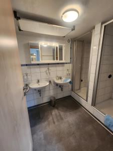 a bathroom with two sinks and a shower at Alte Schmiede 2 Fewos in Feldberg +18 photos