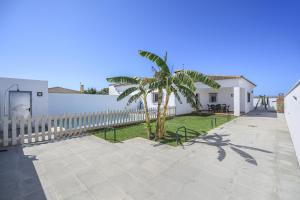 a palm tree in front of a white house at Villa Ibicenca in Vejer de la Frontera