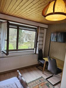 a room with a desk and a window at Am Wehrastrand App 4 in Todtmoos +12 photos