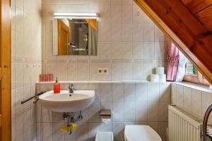 a bathroom with a sink and a toilet at Gasthaus Zur Linde- Napf in Oberried +72 photos
