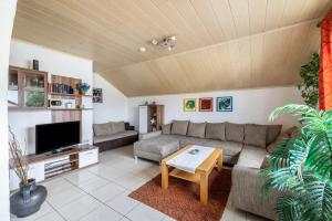 a living room with a couch and a table at Haus Fabio in Großengstingen