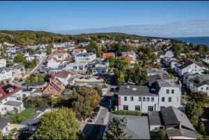an aerial view of a small town with houses at Ferienwohnung oberhalb vom Hafen 1 in Sassnitz