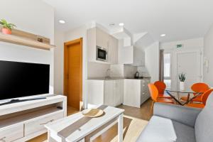 a living room with a couch and a tv at 2 Jardin 1 - Toró in Llanes