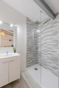 a bathroom with a glass shower and a sink at Rustic Escape by Fidalsa in Ibi +34 photos