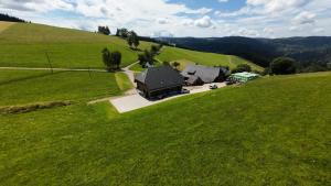an overhead view of a house in a green field at Ferienhaus am Kapellenhof in Triberg