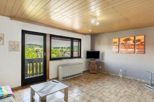 a living room with a tv and a window at Ferienwohnung Wallisch in Schotten