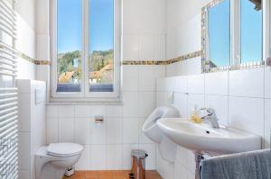 a white bathroom with a sink and a toilet at Obstgut Mit Herz Thomas Maier in Stockach +52 photos