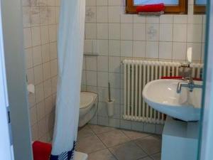 a bathroom with a toilet and a sink at Ferienwohnung Roth in Frickingen