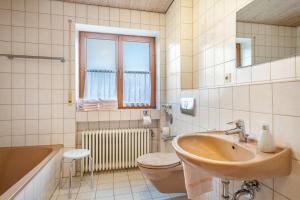 a bathroom with a sink and a toilet and a tub at Ferienhaus Behler in Kressbronn am Bodensee +91 photos