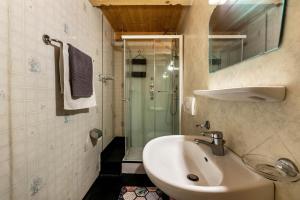 a bathroom with a sink and a shower at Stifterhof App Mathilda in Rio Bianco +21 photos