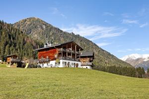a house on top of a hill in a field at Steineggerhof in Valle Di Casies