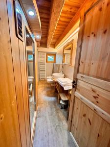 a small bathroom with a toilet and a sink at Chalet du Paradis in Cogne +59 photos