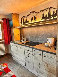 a kitchen with a sink and a counter top at Chalet du Paradis in Cogne