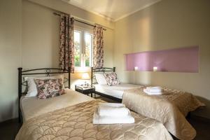 a bedroom with two beds and a window at Zoi apartment in Kefallonia