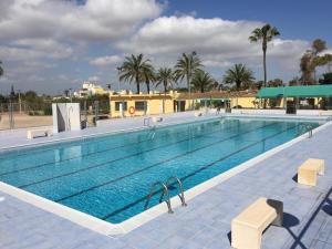 a large swimming pool with palm trees in the background at Adosado Mareny Blau in Mareny Blau