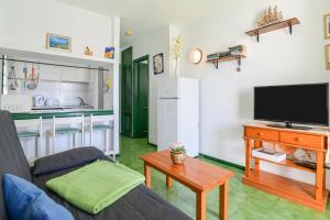 a living room with a couch and a tv at Mimosa B1 in Puerto del Carmen