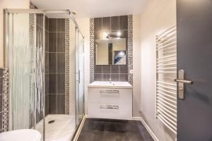 a bathroom with a shower and a sink and a toilet at Le Clemenceau in Les Épesses +16 photos