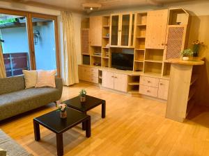 a living room with a couch and a tv at Haus Auner Top 1 in Westendorf