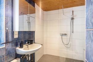 a bathroom with a sink and a shower at Ferienwohnung Boddenberg in Waldbröl +15 photos