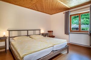 a bedroom with a bed and a window at Balzerberg in Weiler-Simmerberg