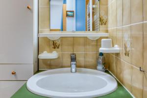 a bathroom with a white sink and a mirror at Les Saules in Le Grau-dʼAgde