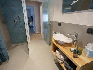 a bathroom with a sink and a shower at Ferienwohnung Hummel in Gammertingen