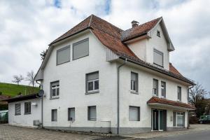 a white house with a brown roof at Nguyen und Le in Neukirch