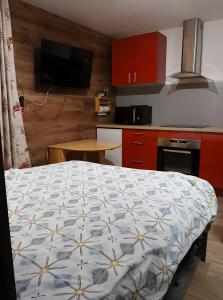 a small kitchen with a bed in a room at Studio Fontanarosa centre station in Vars