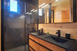 a bathroom with a sink and a shower at Chalet le Lys Martagon in Saint-Pierre-dʼEntremont +18 photos