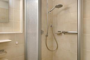 a shower with a shower head in a bathroom at Ferienwohnung Wagner mit 35 qm Fr in Bad Bellingen +16 photos