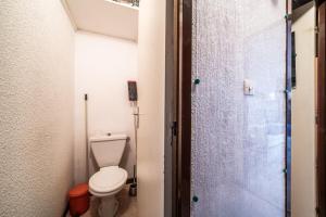 a small bathroom with a toilet and a shower at Les Mouflons in Taninges +16 photos