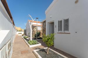 a white house with a tree in the courtyard at Casa vista golf in Caleta De Fuste
