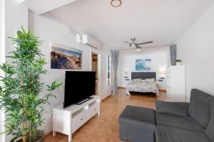 a living room with a couch and a flat screen tv at Vv Timón in Puerto de Mogán