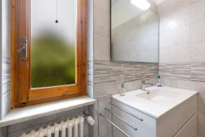 a bathroom with a sink and a mirror at Elena e Joerg 2 in Vezzi Portio
