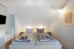 a room with two beds in a attic at Nette Hütte in Bad Säckingen