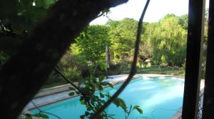 a swimming pool in a yard with trees at Maison d'hôtes, Calme et Piscine in Habas