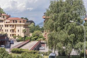a view of a street with a tree and buildings at Maison Bibi Lago Maggiore in Laveno-Mombello