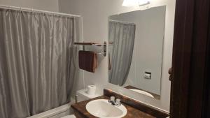 a bathroom with a sink and a mirror at Red Coat Inn Motel in Fort Macleod +29 photos