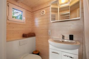 a bathroom with a sink and a toilet at Tiny House Nr 1 in Schwielowsee +22 photos