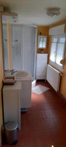 a bathroom with a shower and a sink at gite 618 in Helfaut +19 photos