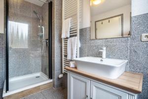 a bathroom with a sink and a shower at Kranich in Pruchten +22 photos