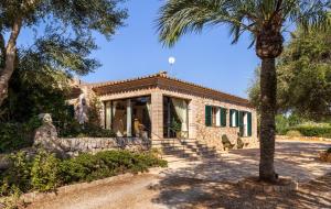 a house with a palm tree in front of it at Finca Es Turo in Santanyi