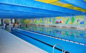 a large swimming pool with a large blue lanes at Appartamento Nives in Marilleva